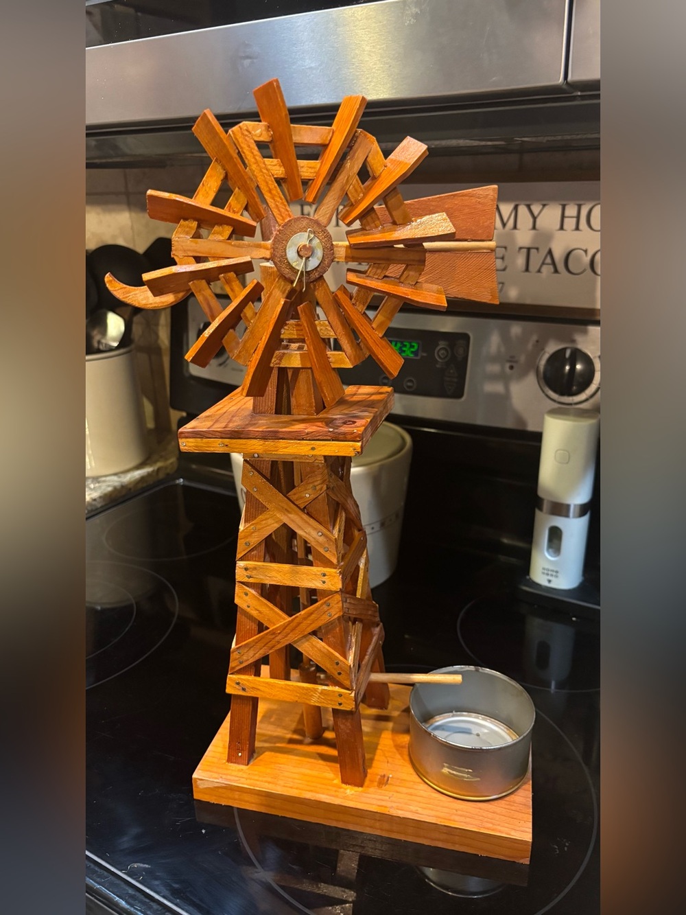 Vintage Handmade Texas Folk Art Wooden Windmill D.M. Tucker Tulia TX 17.5”